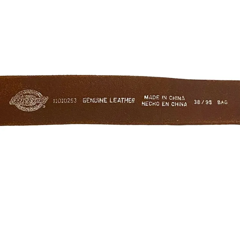 Men's Brown Dickies Genuine Leather Belt Size 38 with silver buckle